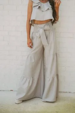 Ramie Tiered Pants-Dark Oatmeal