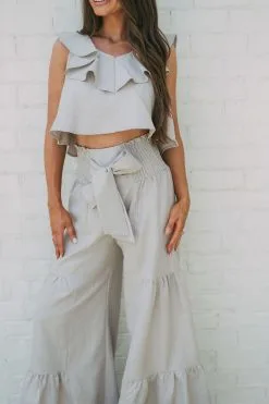 Ramie Ruffled Top-Dark Oatmeal -thesethreeboutique Sales Shop DSC 3916 95f15c9e ad80 4933 b9fb 026a389d8faf