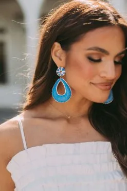 Raffia Teardrop Earring- Blue