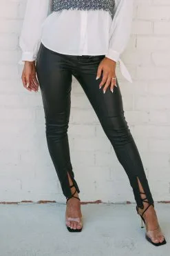 Hudson Faux Leather Slit Pants- Black