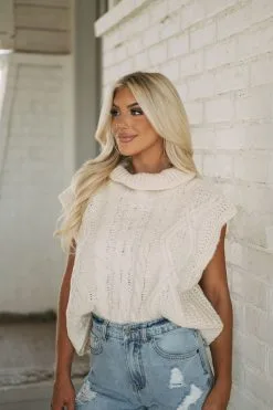 Sleeveless Cable Knit Sweater-Cream