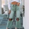 Destroyed Cropped Jeans-Army Green