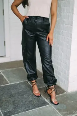 Jennifer Faux Leather Joggers- Black