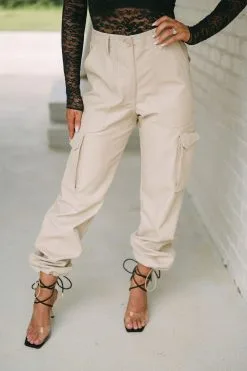 Jennifer Faux Leather Joggers- Khaki