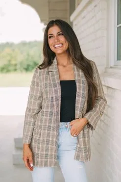 Plaid Oversized Blazer- Taupe Mix -thesethreeboutique Sales Shop DSC 4854 520070cd f57c 4426 a464 893b48866cdb