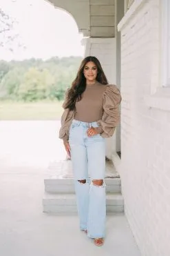 Statement Sleeve Ribbed Top- Mocha -thesethreeboutique Sales Shop DSC 4976 ce7becc7 f06b 4392 a1df f2d4a7744362