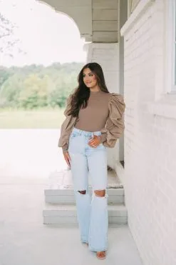 Statement Sleeve Ribbed Top- Mocha -thesethreeboutique Sales Shop DSC 4977 83f14c26 eed7 4c1c a72c ec20b6980382