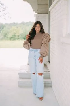 Statement Sleeve Ribbed Top- Mocha -thesethreeboutique Sales Shop DSC 4978 5f589ed3 65a4 4fcc bce7 24906a172fed