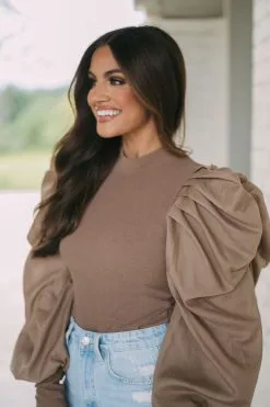 Statement Sleeve Ribbed Top- Mocha -thesethreeboutique Sales Shop DSC 4985 2374cc3b 7006 4aa9 ac65 c721cb3065b6