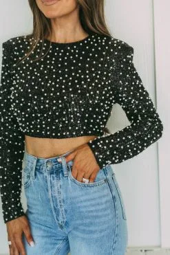 Pearl Sequin Crop Top- Black -thesethreeboutique Sales Shop DSC 5381 00cd371d 5243 45a5 9344 af56befc33a1