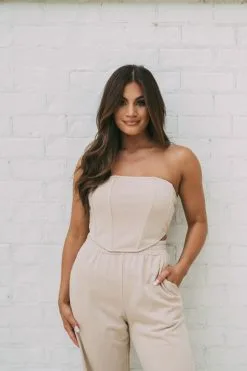 Corset Top & Sweatpants Set-Beige -thesethreeboutique Sales Shop DSC 5428