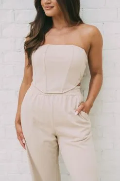 Corset Top & Sweatpants Set-Beige -thesethreeboutique Sales Shop DSC 5429