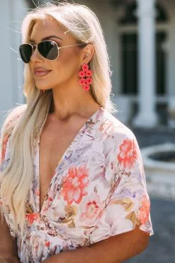 Bella Teardrop Circle Earrings- Coral