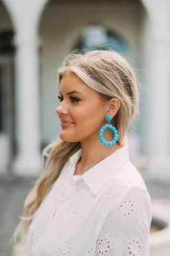 Bead Ball Circle Earrings- Turquoise