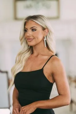 Paved Rhinestone Drop Earrings- Gold