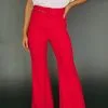 Belted Wide Leg Pants-Red