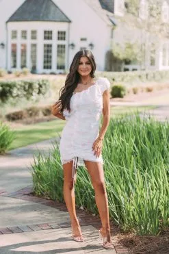 Ruched Mesh Floral Dress