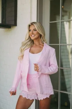 Lace Cuff Linen Blazer- Pink -thesethreeboutique Sales Shop DSC 6966 9f055d7a c7e9 4312 b162 33dc080c0430