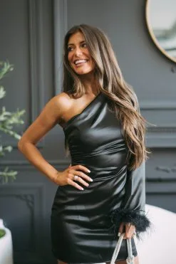 One Shoulder Feather Sleeve Dress- Black -thesethreeboutique Sales Shop DSC 7313 722060d3 7ab1 4e36 a06b 18e3395366f3