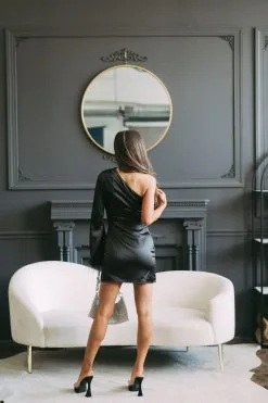 One Shoulder Feather Sleeve Dress- Black -thesethreeboutique Sales Shop DSC 7320 3963e150 0234 4a91 a32d f7395356448e