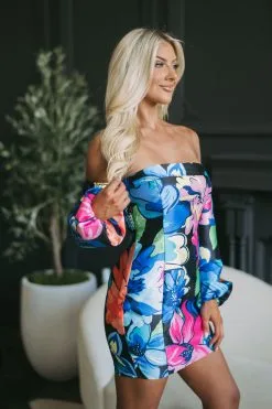 Vibrant OTS Floral Dress -thesethreeboutique Sales Shop DSC 7456 07f529ca 6f20 47ee a109 463ffab4b688