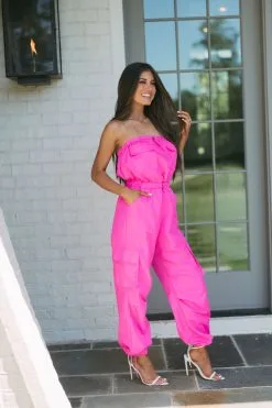 Nylon Cargo Jumpsuit-Neon Pink -thesethreeboutique Sales Shop DSC 7892 b5c4148c 7328 41e3 b3a1 f04a40699e6e