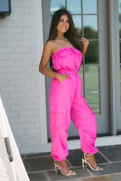 Nylon Cargo Jumpsuit-Neon Pink -thesethreeboutique Sales Shop DSC 7893 f59b71ac e736 4ee3 af8b a1a215c32a18