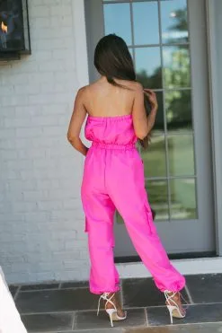 Nylon Cargo Jumpsuit-Neon Pink -thesethreeboutique Sales Shop DSC 7894 15bc0fae dc50 4d23 9b24 8bc5fb4ac777