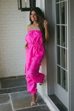 Nylon Cargo Jumpsuit-Neon Pink -thesethreeboutique Sales Shop DSC 7895 c245f244 1da0 407e a4ca 3f3908a35cd8