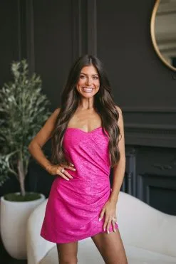 Blaire Textured Romper- Fuchsia