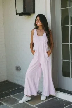 Cotton Wide Leg Jumpsuit-Pink