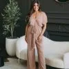 Metallic Waist Tie Jumpsuit- Rose Gold