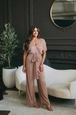 Metallic Waist Tie Jumpsuit- Rose Gold -thesethreeboutique Sales Shop DSC 8381 54c426da 574d 476e 9349 6155c05bb283