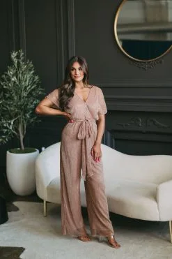 Metallic Waist Tie Jumpsuit- Rose Gold -thesethreeboutique Sales Shop DSC 8382 54993a9d acaa 4a78 808b 0a5d3ba0403d