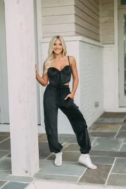 Velour Jogger Set-Black