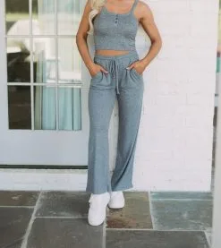 Brushed Drawstring Pants-Grey