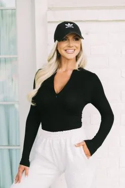 Quarter Zip Ribbed Top-Black -thesethreeboutique Sales Shop DSC 8685 f9d7b377 8748 4db8 b43b 44e15bf22c3a