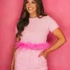 Fran Tweed Feather Trim Top-Pink -thesethreeboutique Sales Shop DSC 8729 271b5b0f 7223 474c 84c6 cf776bdd0be1