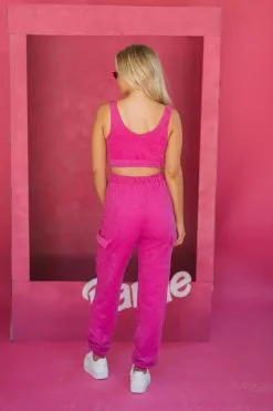 Terry Cloth Crop Top & Jogger Set- Pink -thesethreeboutique Sales Shop DSC 9027