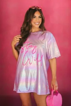 "Stay Wild" Hologram Tunic-Lavender