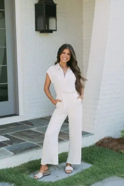 Collared Belted Jumpsuit-Oatmeal -thesethreeboutique Sales Shop DSC 9280 7ed30512 6757 4a04 b92e 24adfbe3f2d2