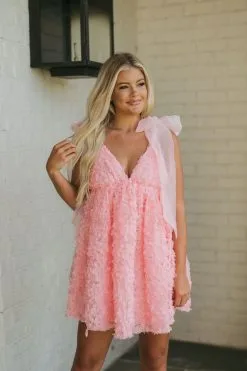 Shoulder Tie Statement Dress-Pink