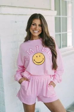 "Smile" Patch Top-Pink