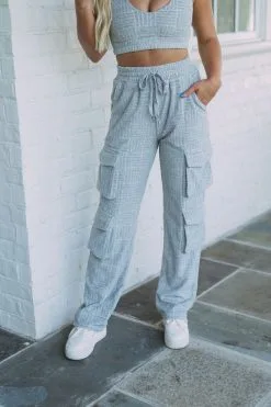 Textured French Terry Cargo Pants-Heather Grey