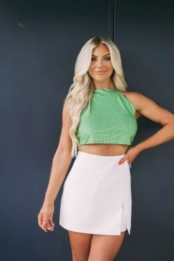 Rhinestone Halter Top-Green