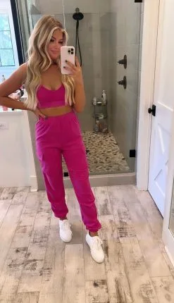 Terry Cloth Crop Top & Jogger Set- Pink -thesethreeboutique Sales Shop IMG 0231