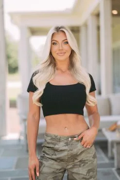 Taite Ribbed Crop Top- Black