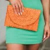Raffia Straw Clutch- Orange