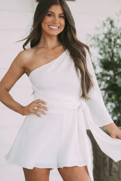 One Shoulder Side Tie Romper- Off White -thesethreeboutique Sales Shop image 8a767b5d 3321 474f a7b1 36af94cebe53