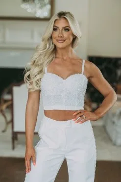 Pearl Accented Bustier Crop Top